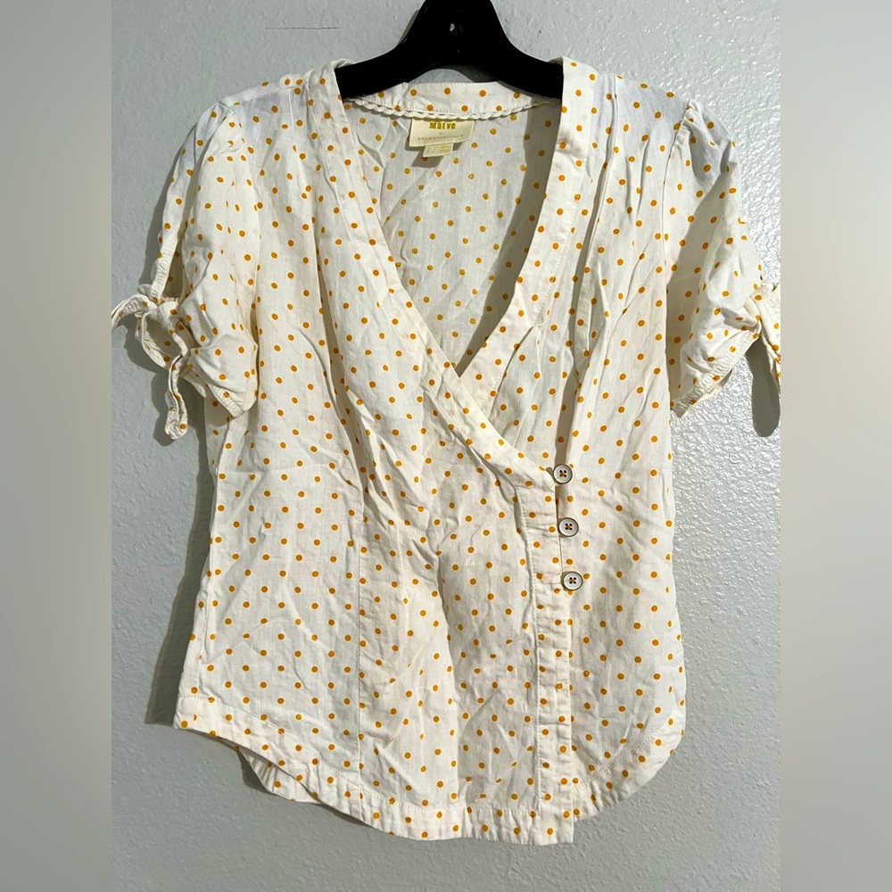 Maeve Polkadot Sleeve Tie button front Blouse in size 2